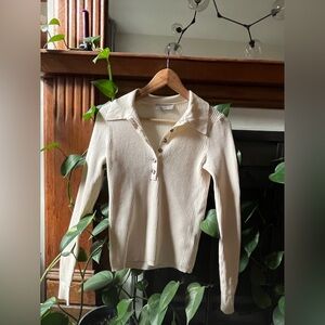 Everlane Ribbed Wool Polo Sweater in Cream size S